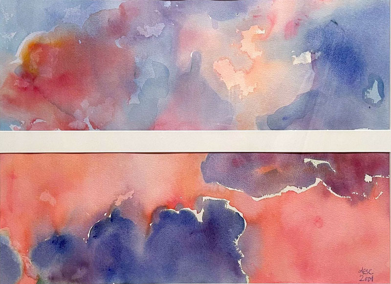 Evening Smoke: Where the Towers Were I, watercolor, 15" x 22"