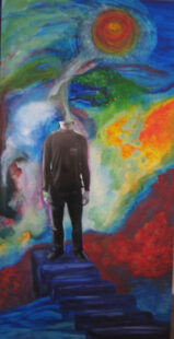 Transformation: Homeless Youth Transformed With Art , photograph, acrylic paint on wood board, 18 x 36" by Barbara Chapman
