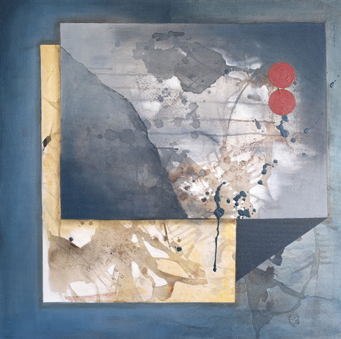 Blue Garden, dry media, acrylics , cold wax medium, on canvas, 30" x 30" by Debora Levy