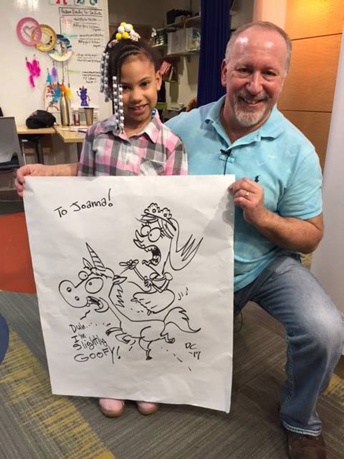 Daryll Collins and the rest of the Drawn To Help crew take requests from pediatric patients while they're doing a show at Cincinnati Children's Hospital, and will often linger for hours afterwards making sure every request is fulfilled.