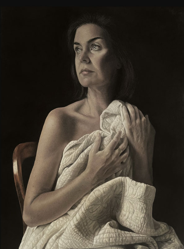 'The Comfort Blanket' 22 x 28 inches Sanded charcoal and pastel on paper by Gwen Roberts