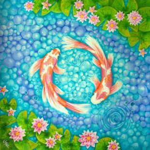 Koi For Love Acrylic on Paper 11" x 11"by Julia Underwood