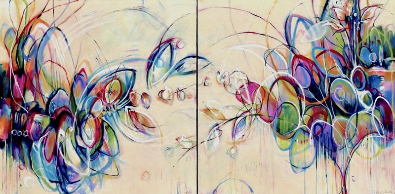 Belonging, acrylic/mixed Media on canvas (diptych), 30" x 60" by Karen Johnston