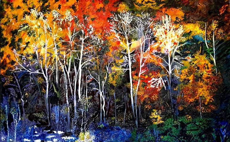 colorful forest painting by Nelly Marlier