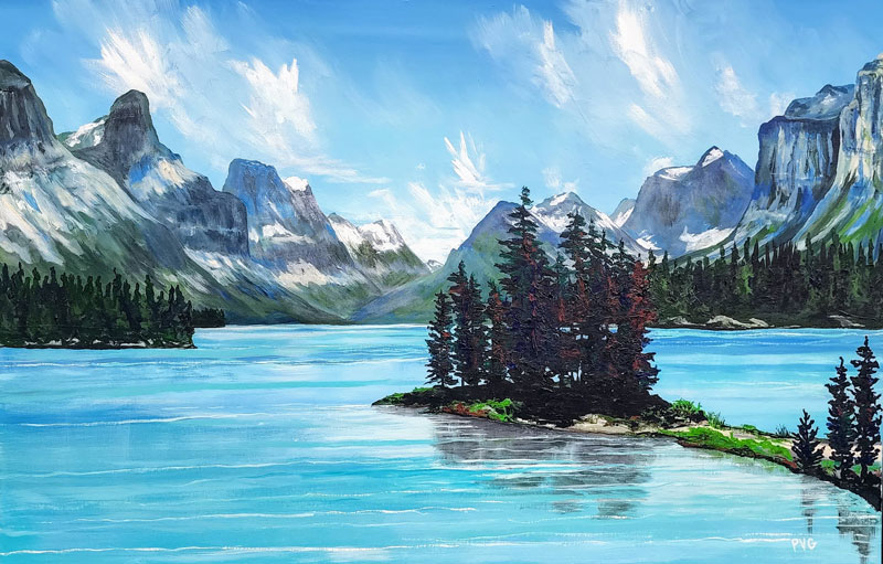Maligne Lake, Jasper, acrylic 24x36