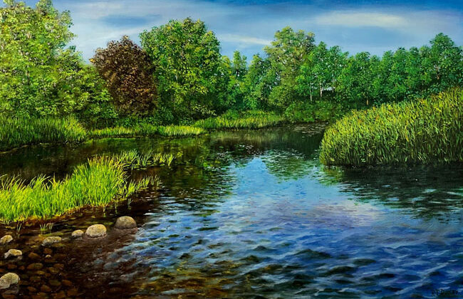 Stream with ripples, oil 24" x 17"