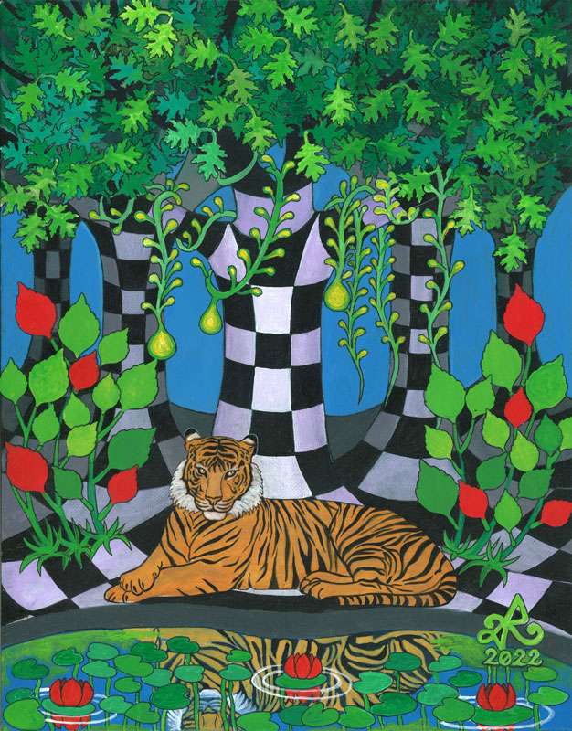 Tranquil Forest Tiger, (Summer) 2022 14" x 11" x 1" by Roopa Dudley