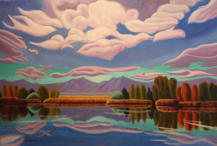 Bluebird Sky Walden Pond, oil on canvas, 24" x 36"